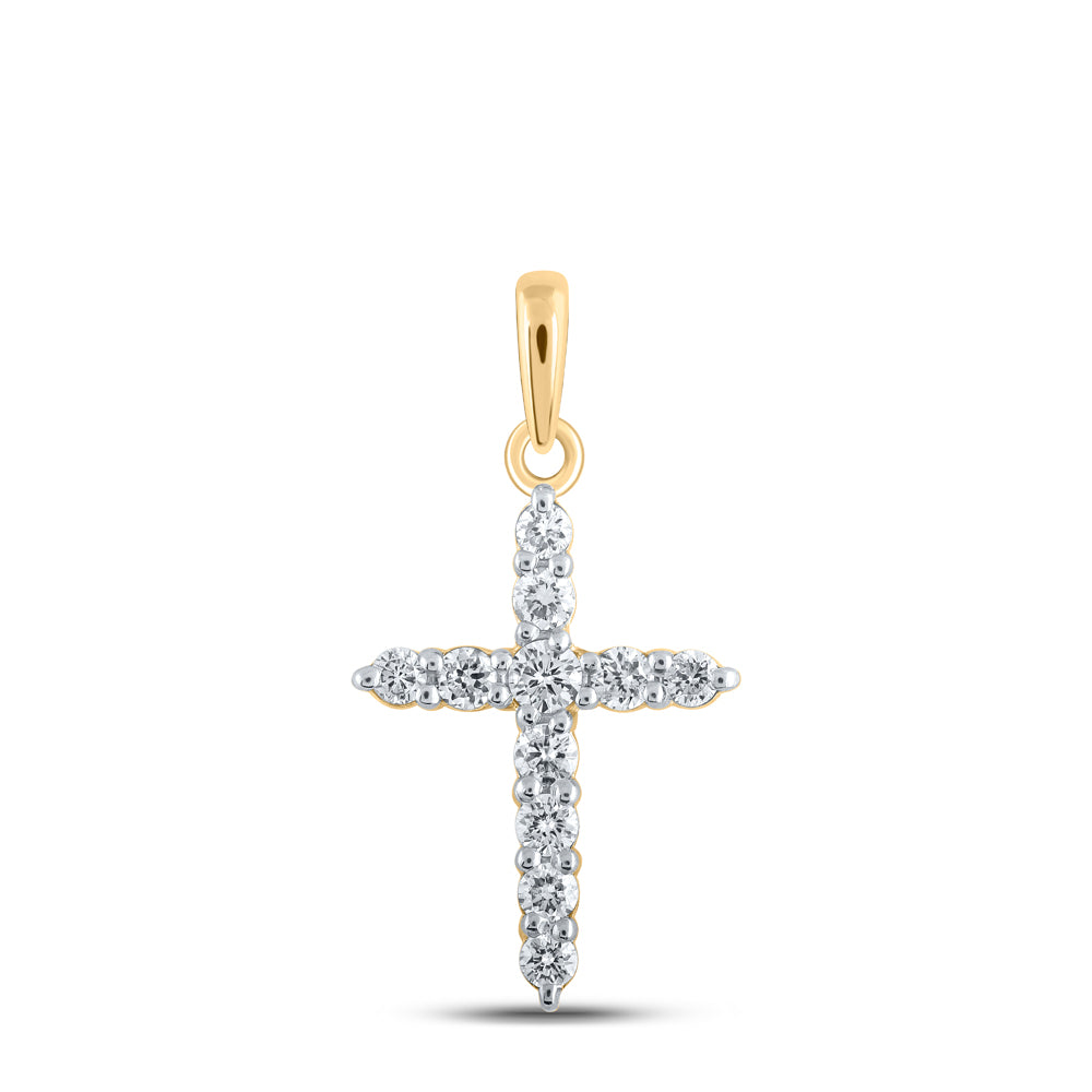 10kt Yellow Gold Womens Round Diamond Cross Pendant 1/5 Cttw