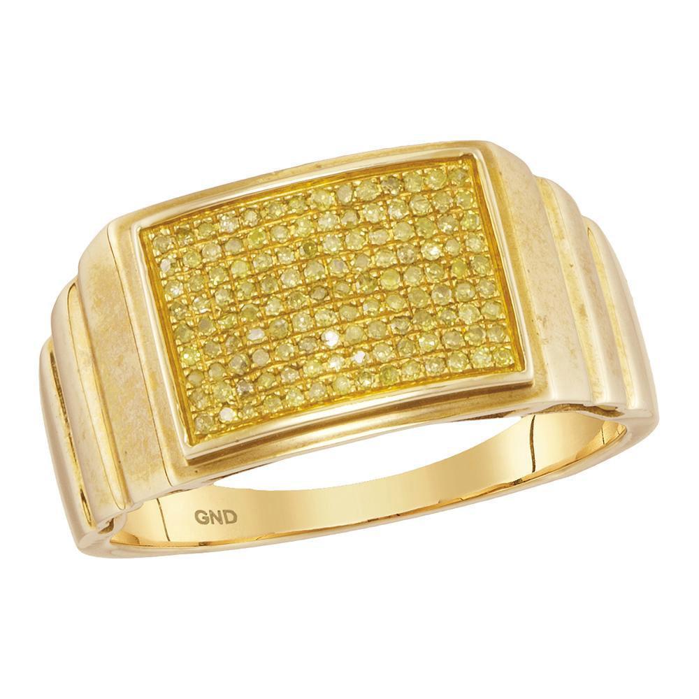 10kt Gold Mens Round Yellow Color Enhanced Diamond Cluster Ring 1/4 Cttw