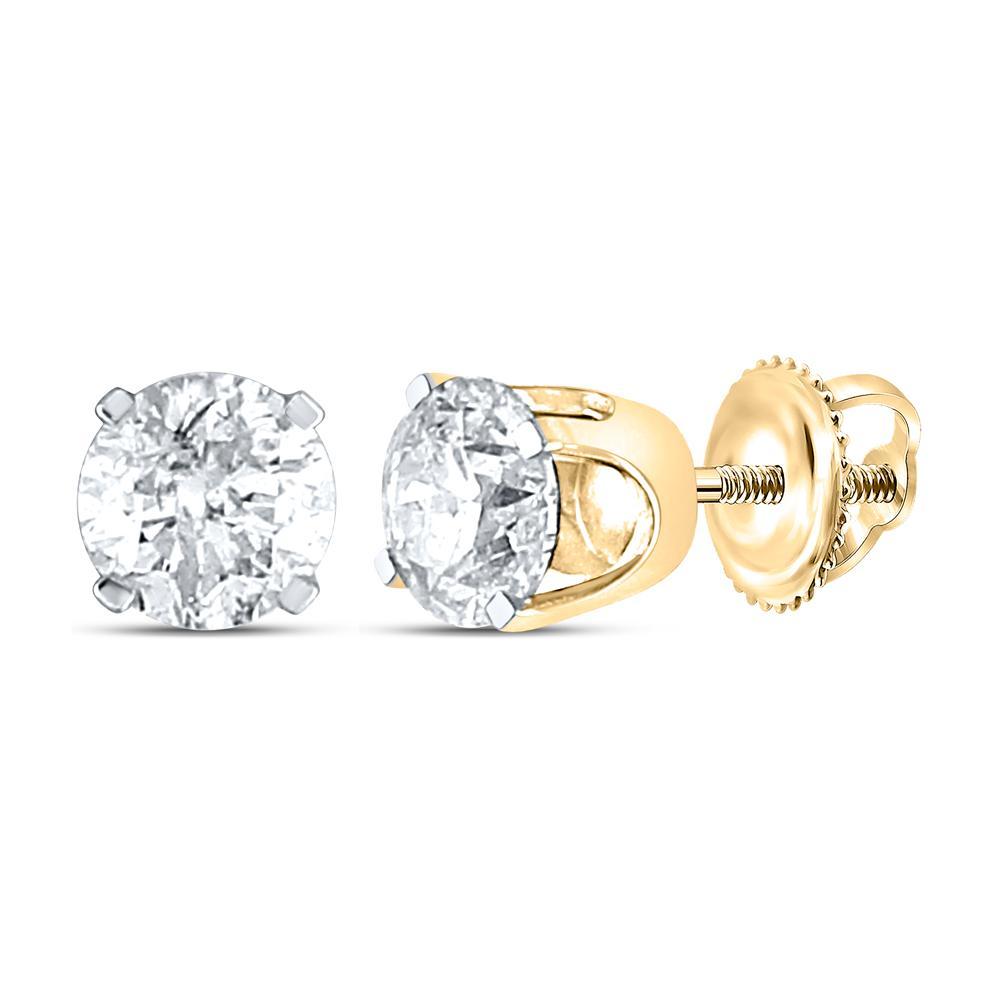 14kt Yellow Gold Unisex Round Diamond Solitaire Stud Earrings 3/8 Cttw