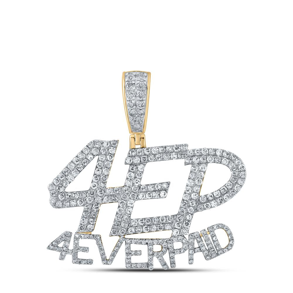 10kt Yellow Gold Mens Round Diamond 4 Ever Paid Phrase Charm Pendant 1-3/4 Cttw