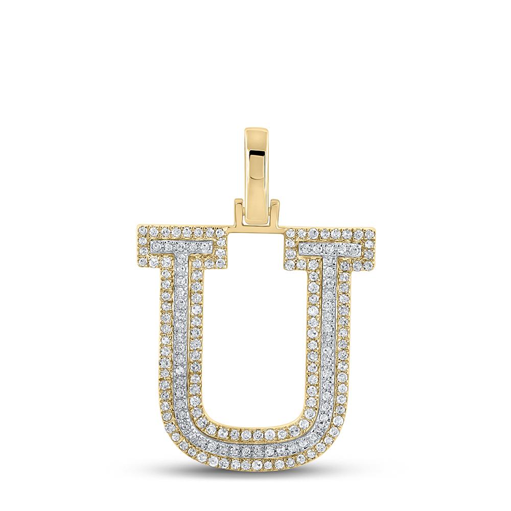 10kt Two-tone Gold Mens Round Diamond U Initial Letter Pendant 1/2 Cttw