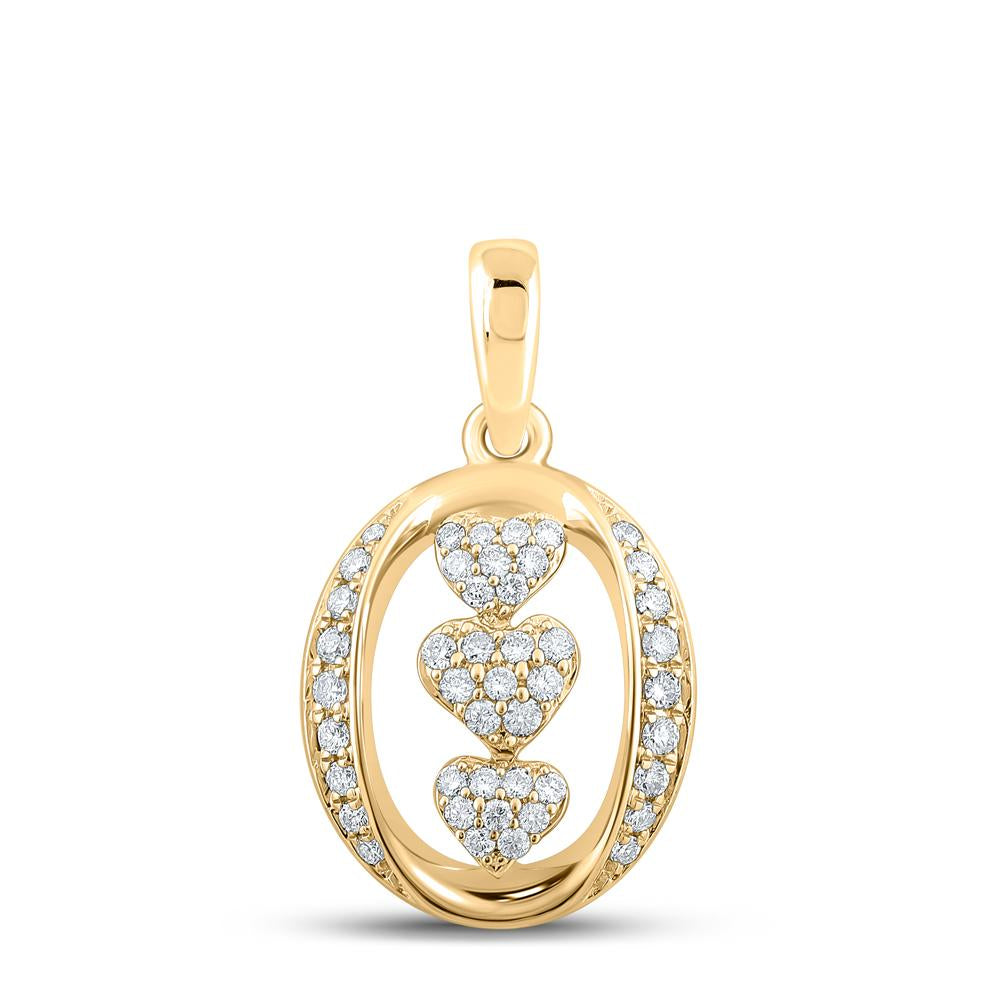 10kt Yellow Gold Womens Round Diamond Triple Heart Pendant 1/4 Cttw
