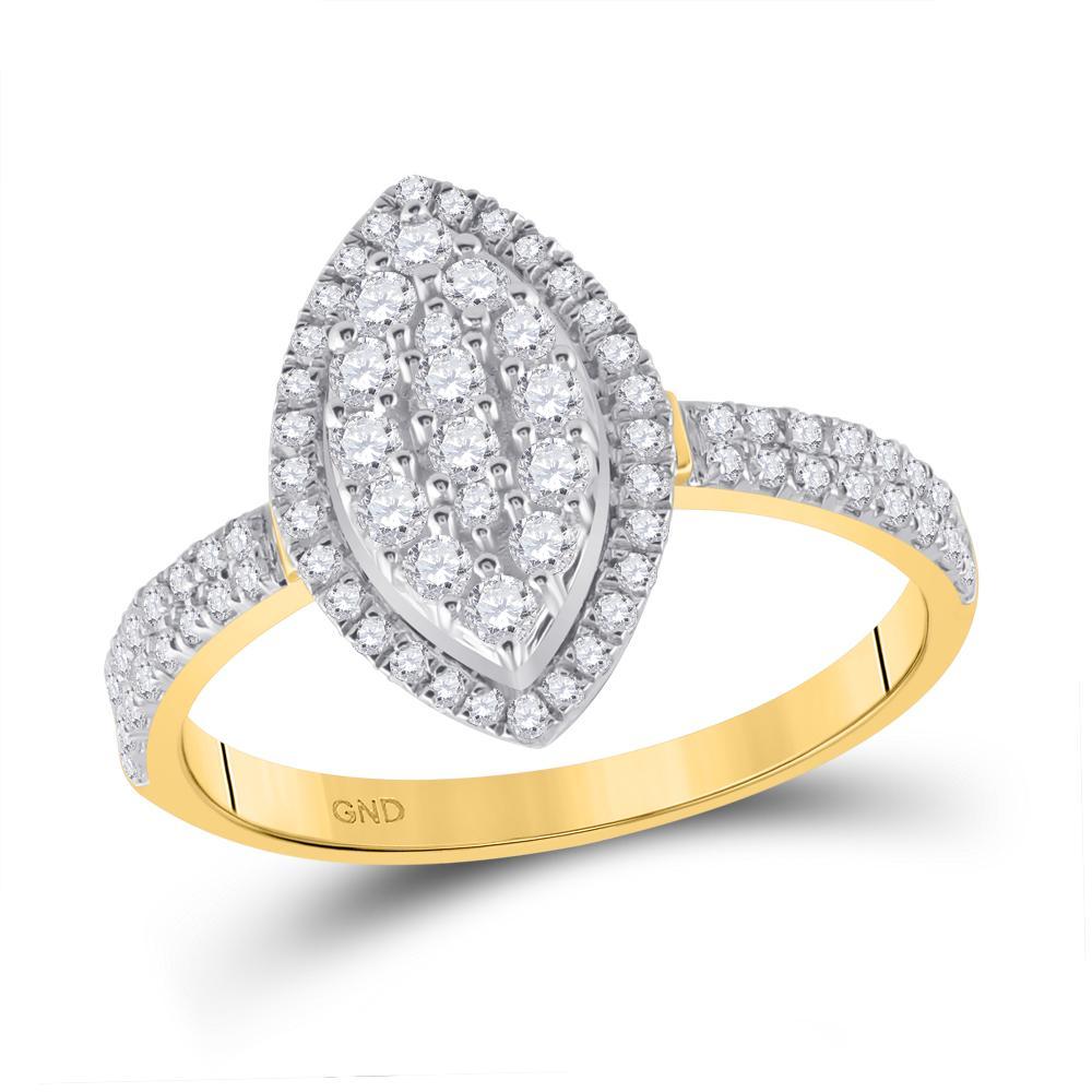 10kt Yellow Gold Womens Round Diamond Marquise-shape Cluster Ring 5/8 Cttw