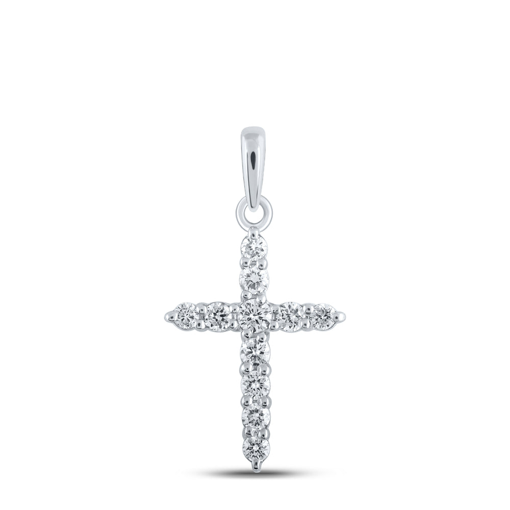 10kt White Gold Womens Round Diamond Cross Pendant 1/5 Cttw