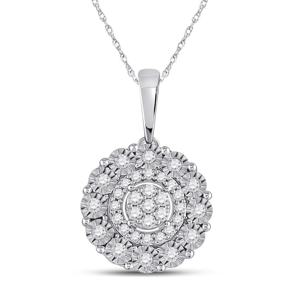 10kt White Gold Womens Round Diamond Fashion Halo Cluster Pendant 1/6 Cttw