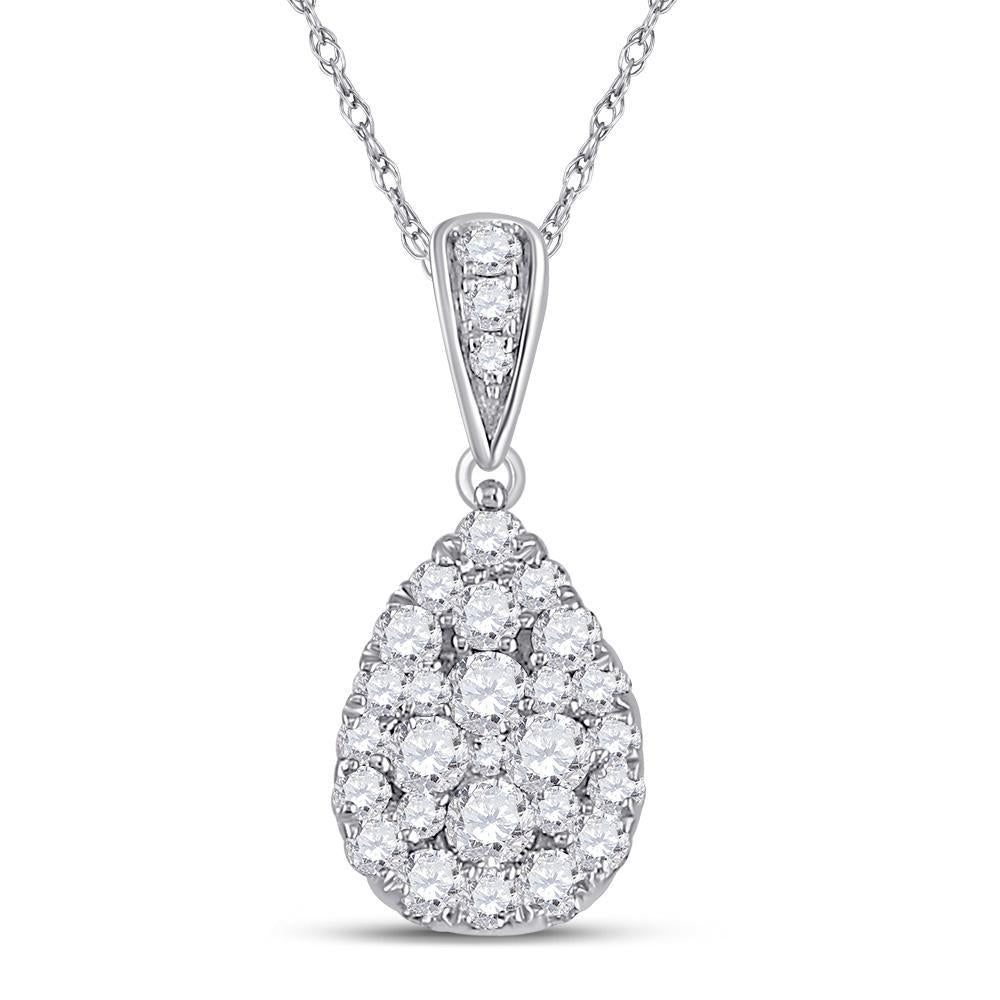14kt White Gold Womens Round Diamond Teardrop Cluster Pendant 1/2 Cttw