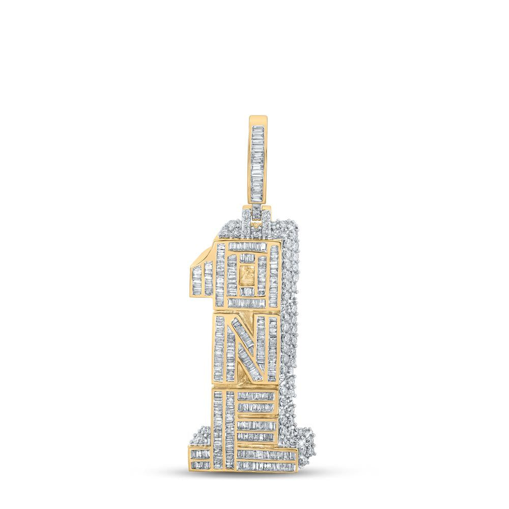 10kt Yellow Gold Mens Baguette Diamond Number 1 Charm Pendant 2-5/8 Cttw