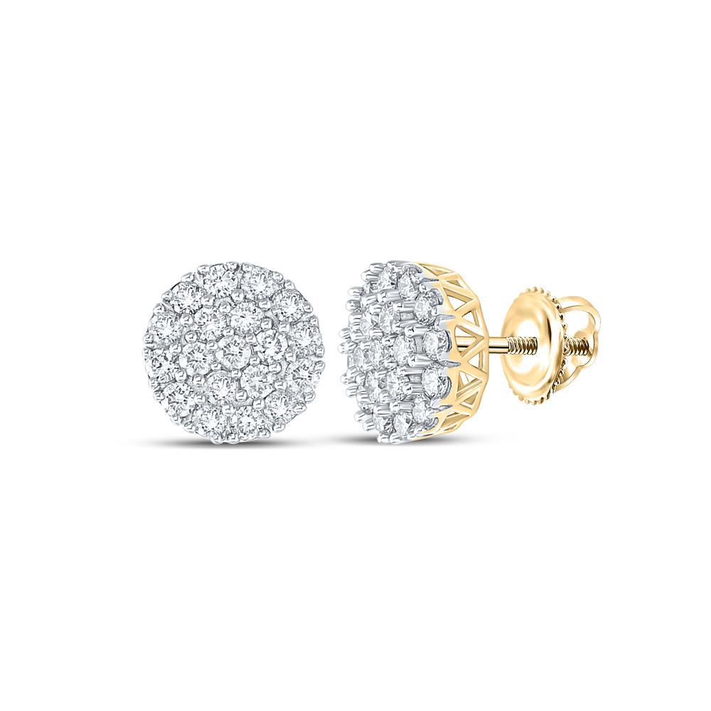 14kt Yellow Gold Mens Round Diamond Cluster Earrings 1 Cttw