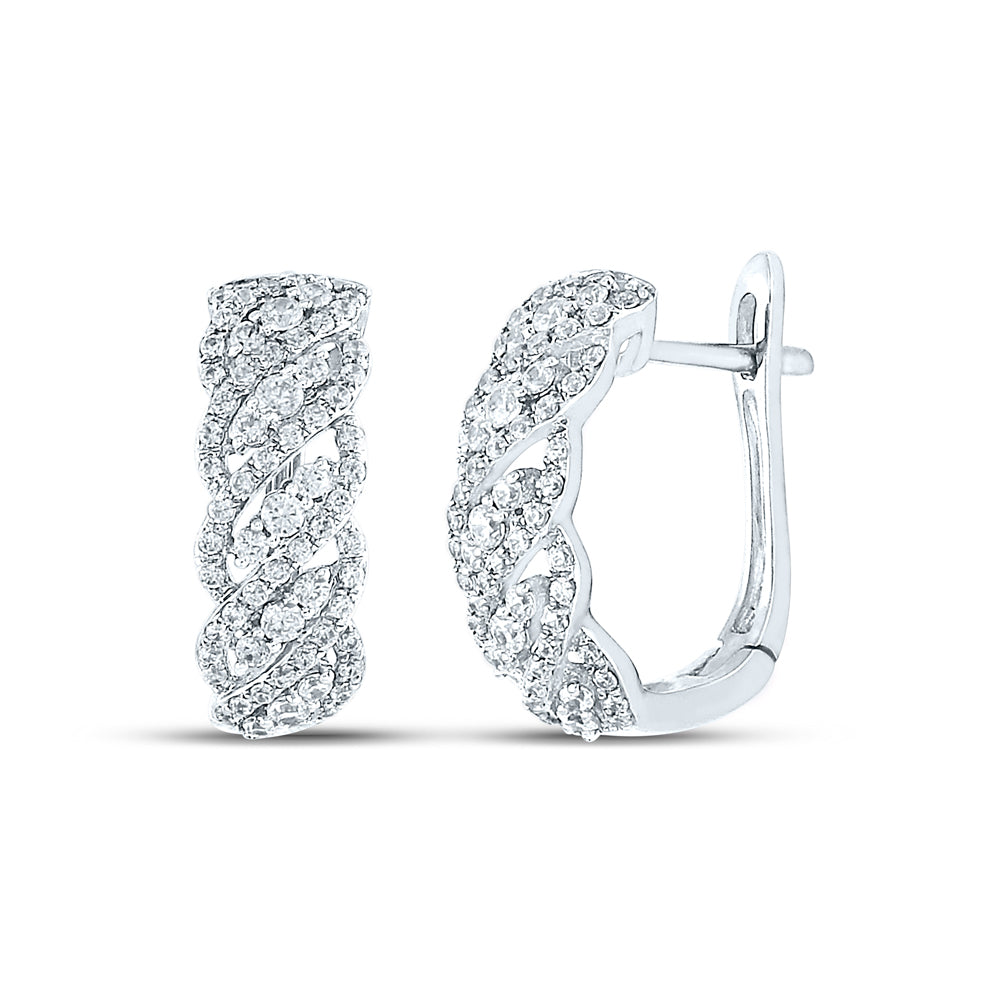 14kt White Gold Womens Round Diamond Cascading Hoop Earrings 5/8 Cttw