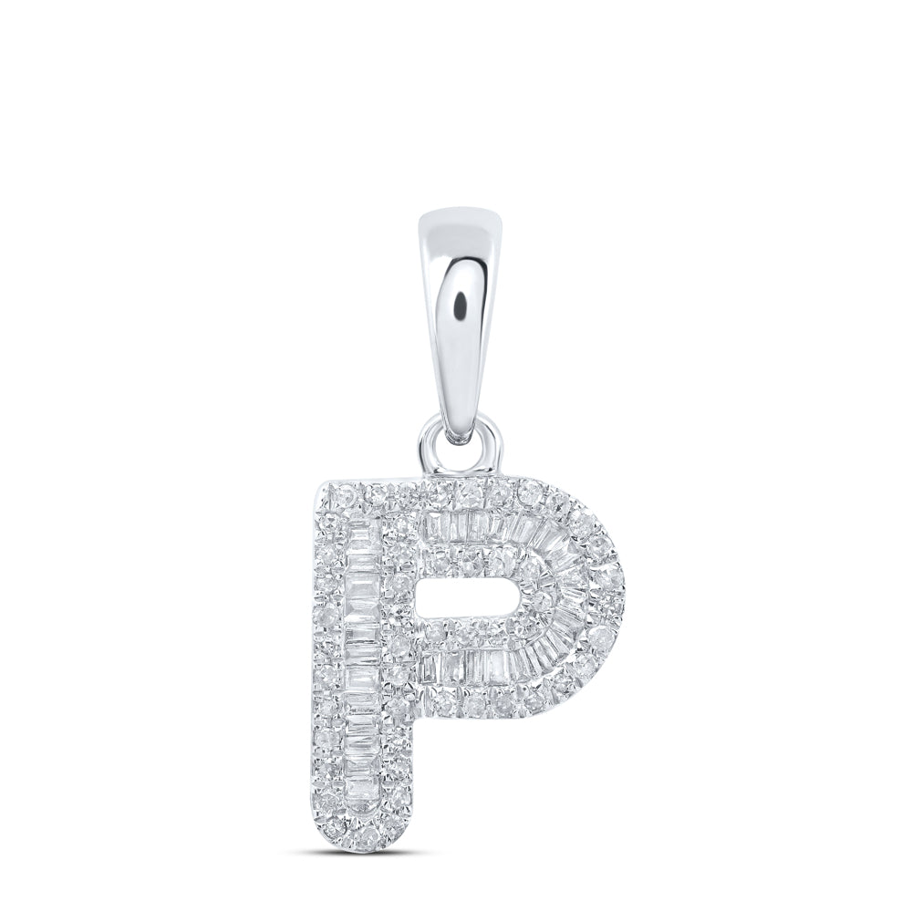 10kt White Gold Womens Baguette Diamond P Initial Letter Pendant 1/3 Cttw
