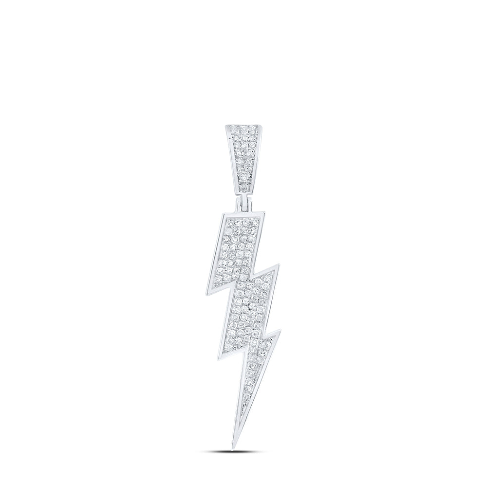 Sterling Silver Womens Round Diamond Thunder Bolt Lightning Pendant 1/2 Cttw