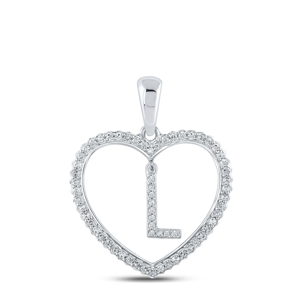 10kt White Gold Womens Round Diamond Heart L Letter Pendant 1/4 Cttw