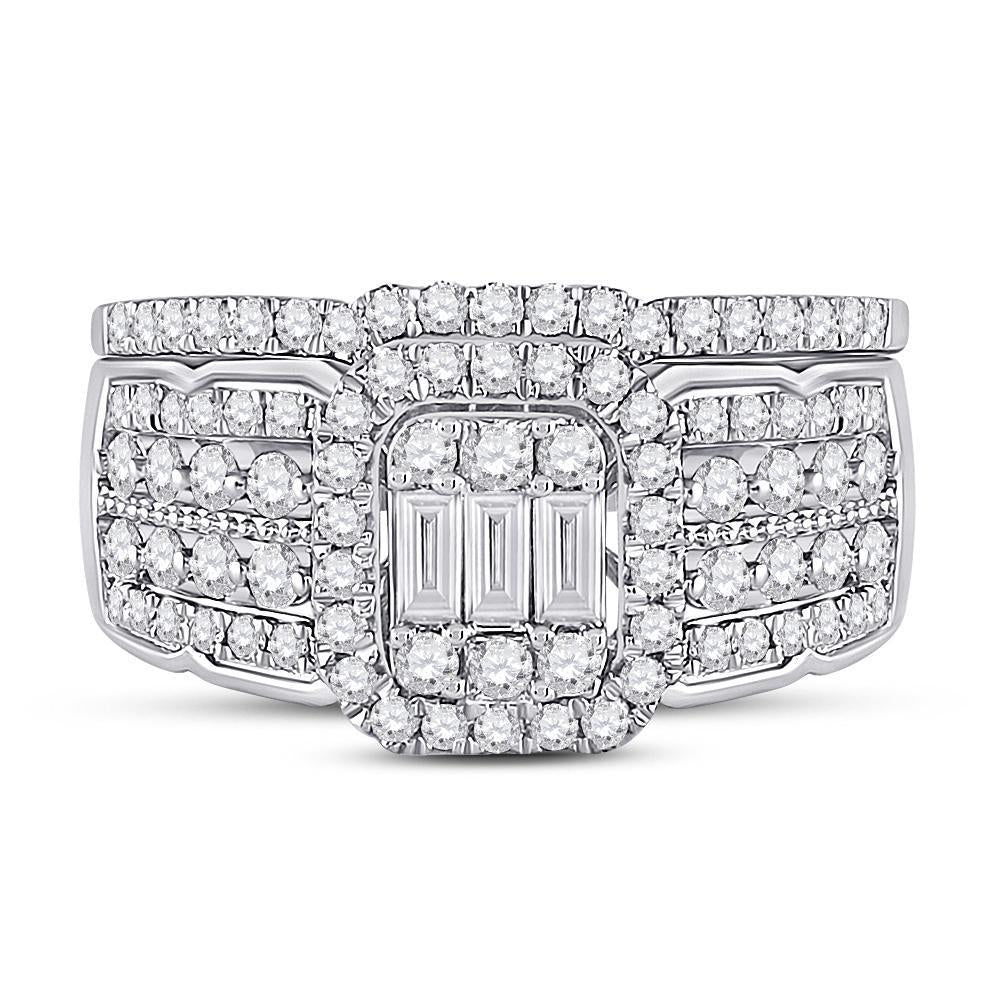 14kt White Gold Baguette Diamond Bridal Wedding Ring Band Set 1 Cttw