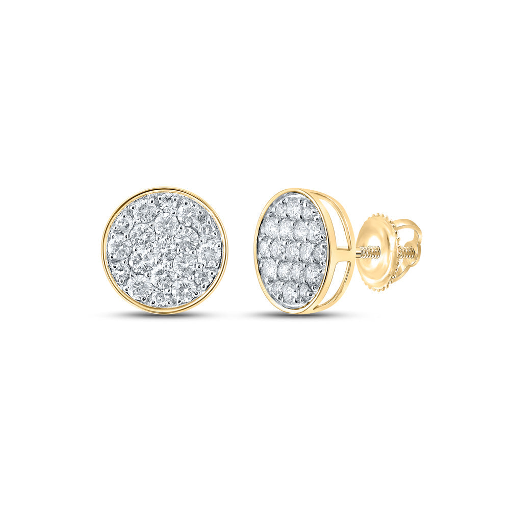 14kt Yellow Gold Mens Round Diamond Button Cluster Earrings 1/2 Cttw