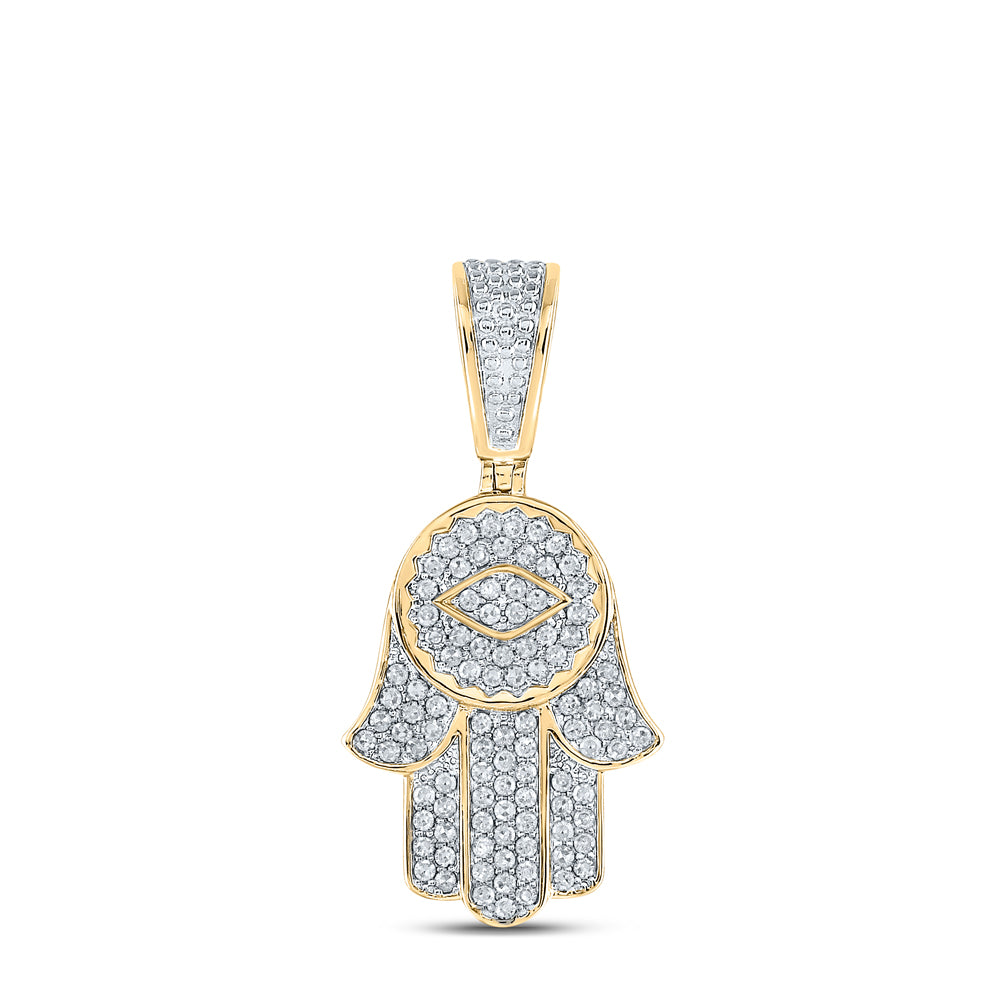 14kt Yellow Gold Mens Round Diamond Hamsa Charm Pendant 7/8 Cttw