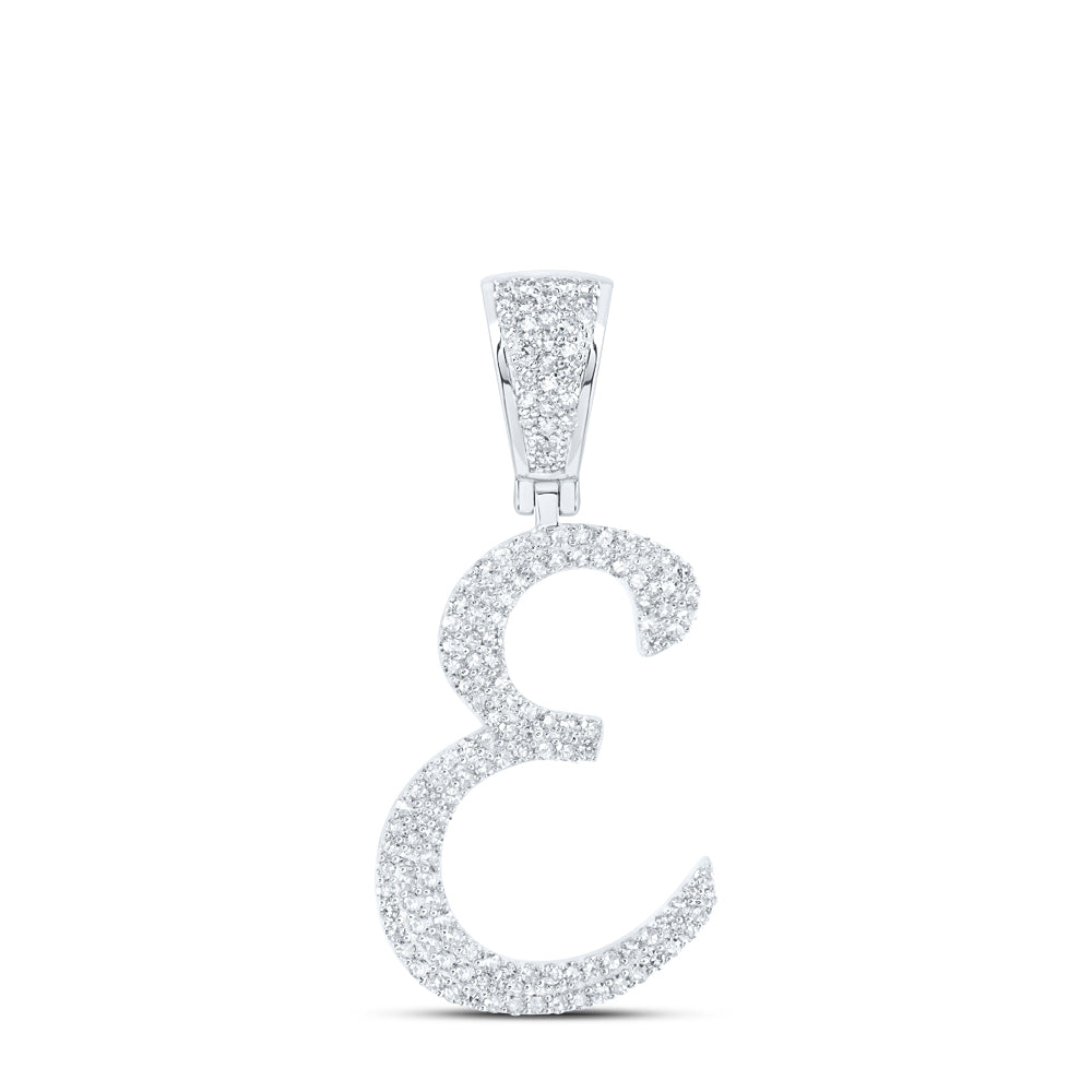 10kt White Gold Mens Round Diamond E Initial Letter Charm Pendant 3/4 Cttw