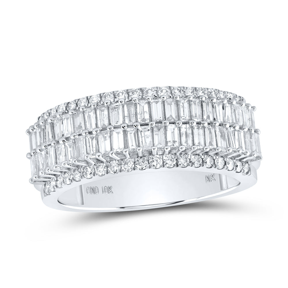 10kt White Gold Mens Baguette Diamond Band Ring 1-1/3 Cttw