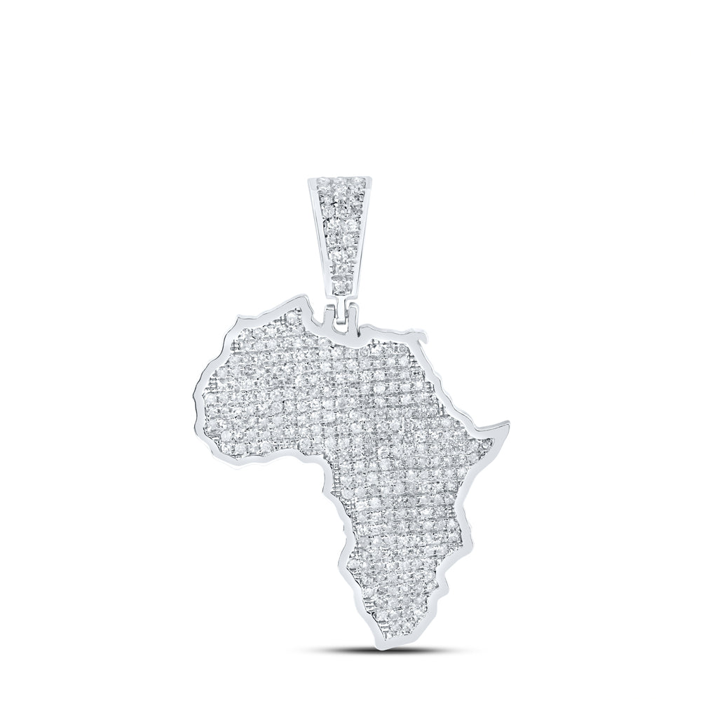 Sterling Silver Mens Round Diamond Africa Charm Pendant 1 Cttw