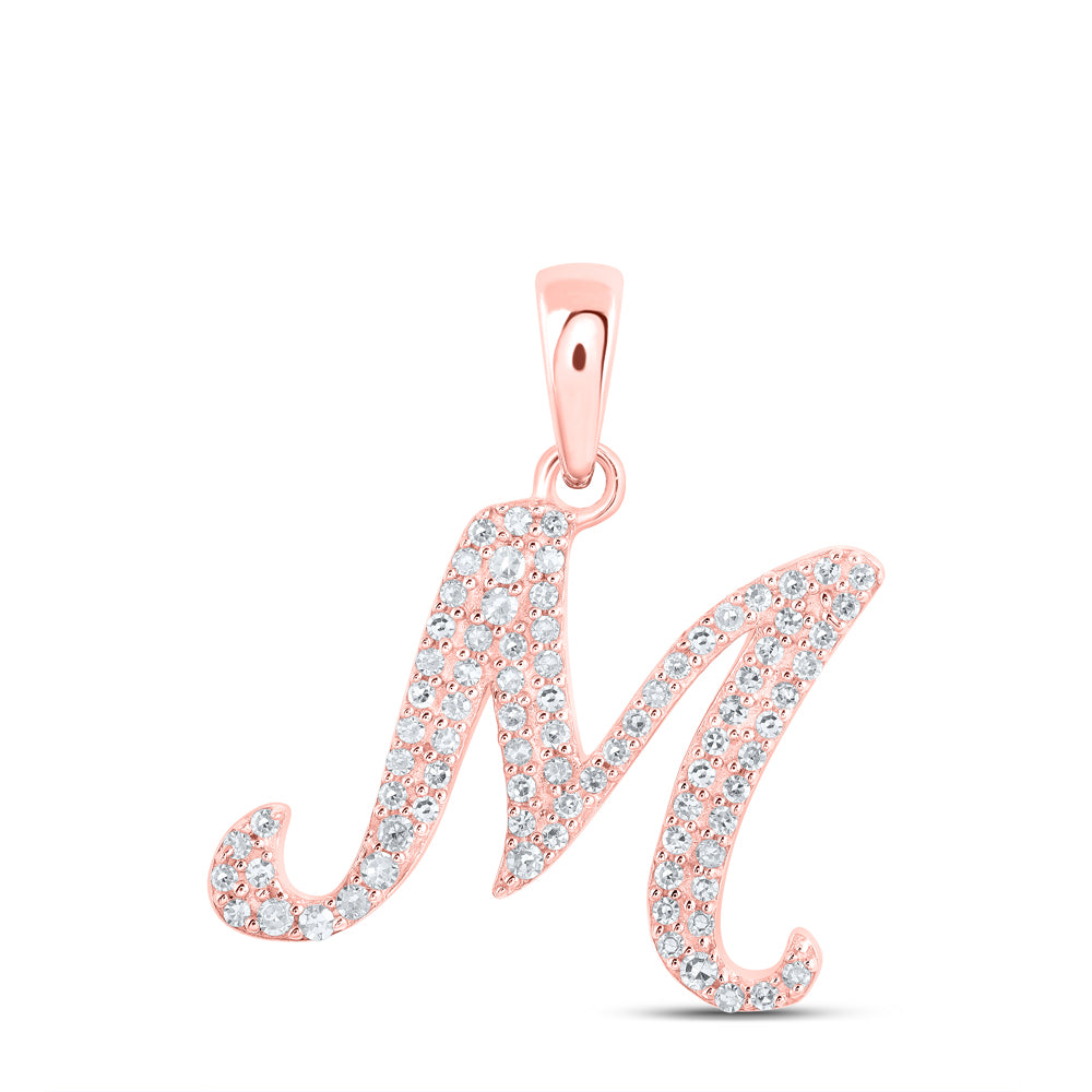 10kt Rose Gold Womens Round Diamond M Initial Letter Pendant 1/5 Cttw