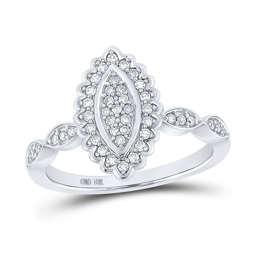 10kt White Gold Womens Round Diamond Oval Cluster Ring 1/4 Cttw