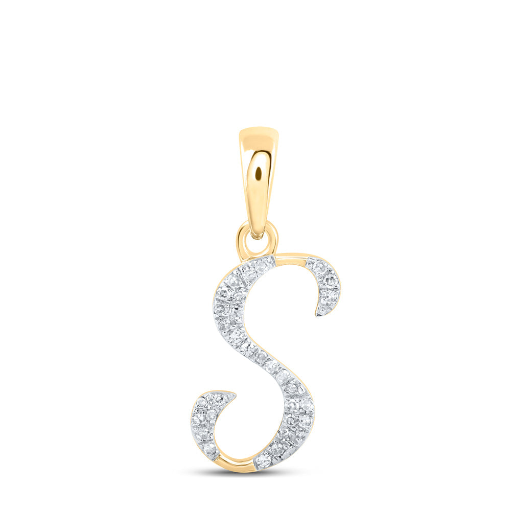 10kt Yellow Gold Womens Round Diamond S Initial Letter Pendant 1/12 Cttw