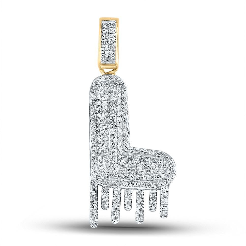 10kt Yellow Gold Mens Round Diamond Dripping L Letter Charm Pendant 1/2 Cttw