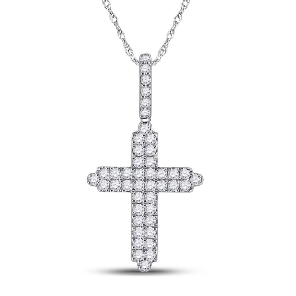 14kt White Gold Mens Round Diamond Cross Charm Pendant 3/4 Cttw