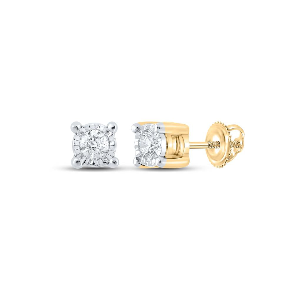 10kt Yellow Gold Mens Round Diamond Stud Earrings 1/6 Cttw