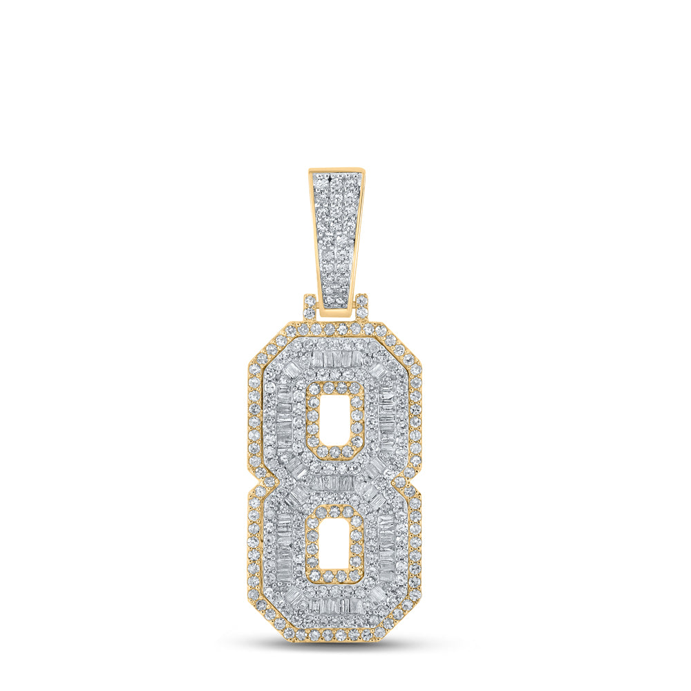 10kt Two-tone Gold Mens Baguette Diamond Number 8 Charm Pendant 1-7/8 Cttw