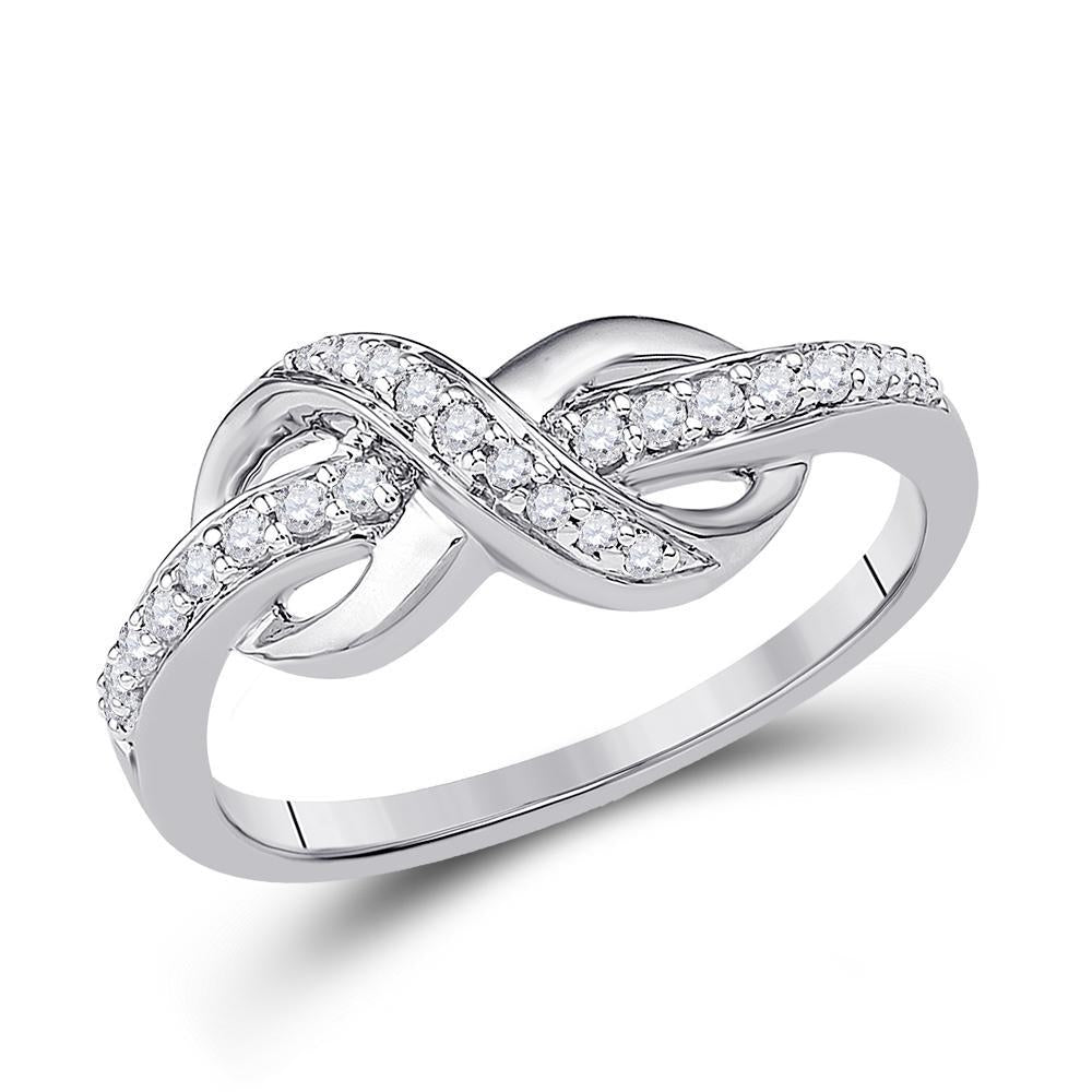 10kt White Gold Womens Round Diamond Knot Infinity Ring 1/6 Cttw