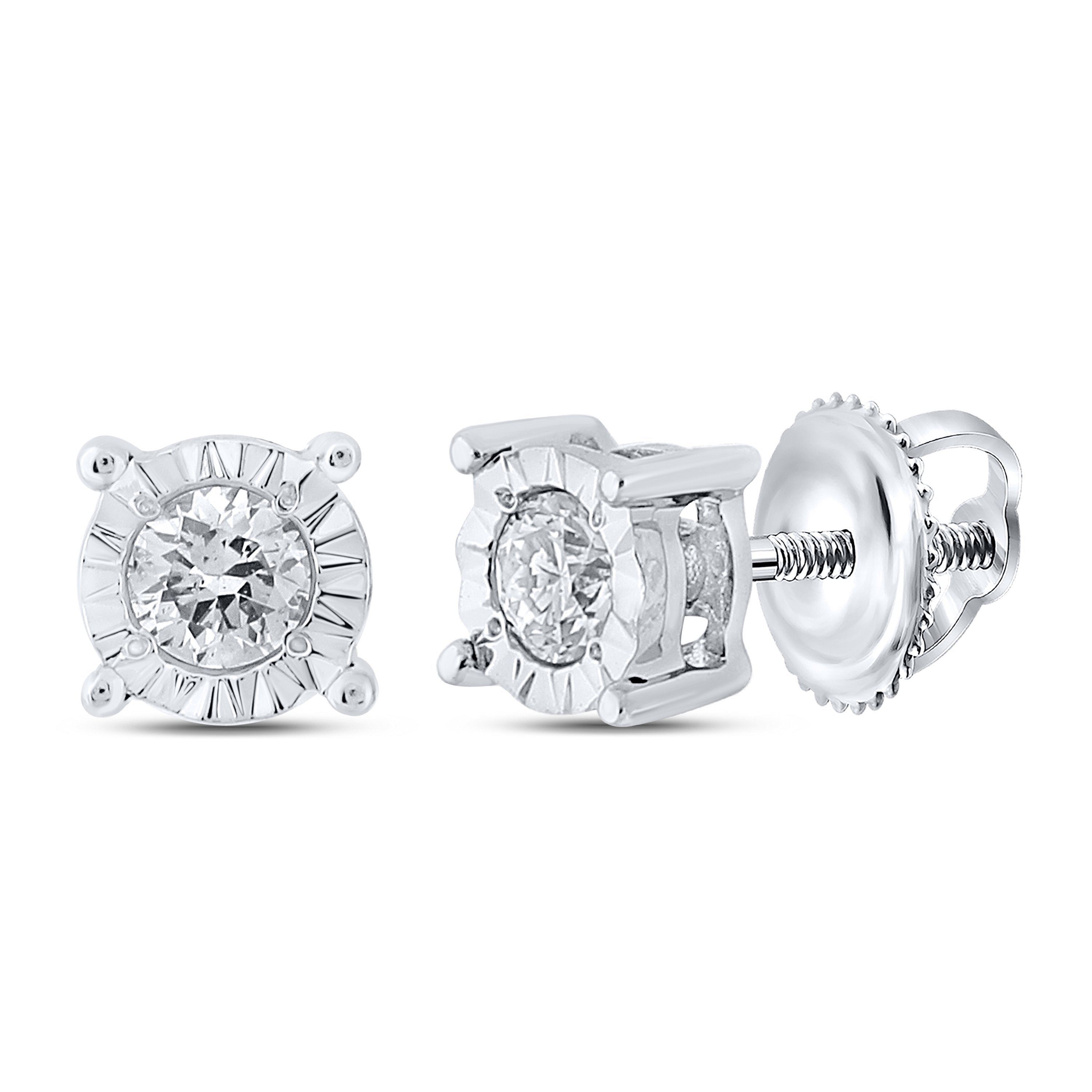 10kt White Gold Mens Round Diamond Stud Earrings 1/8 Cttw