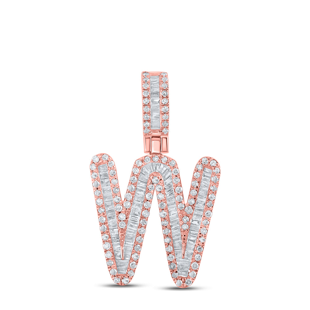 10kt Rose Gold Mens Baguette Diamond W Initial Letter Pendant 5/8 Cttw