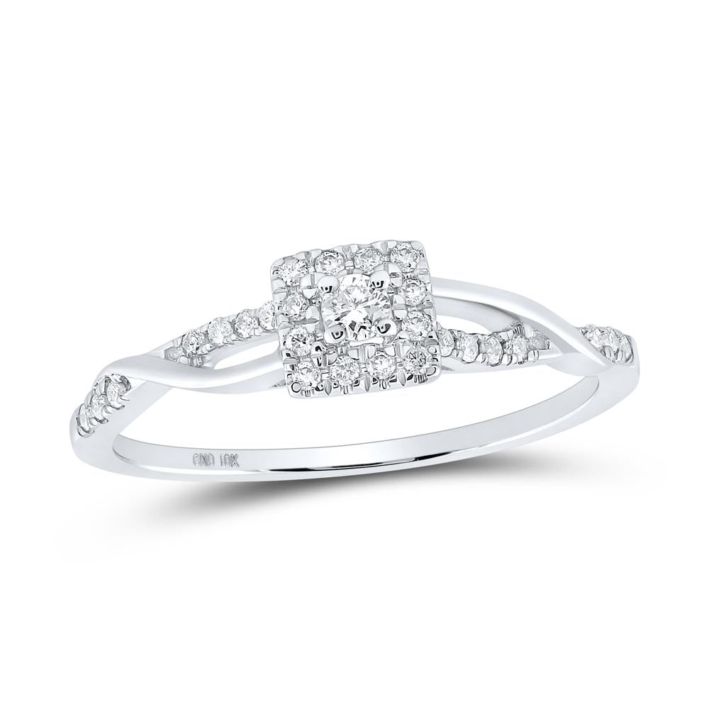 10kt White Gold Womens Round Diamond Twist Halo Promise Ring 1/5 Cttw