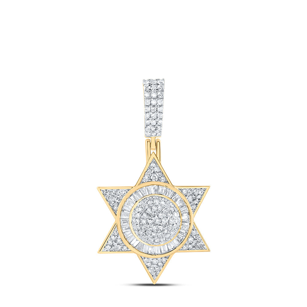 10kt Yellow Gold Womens Baguette Diamond Magen David Religious Pendant 1 Cttw