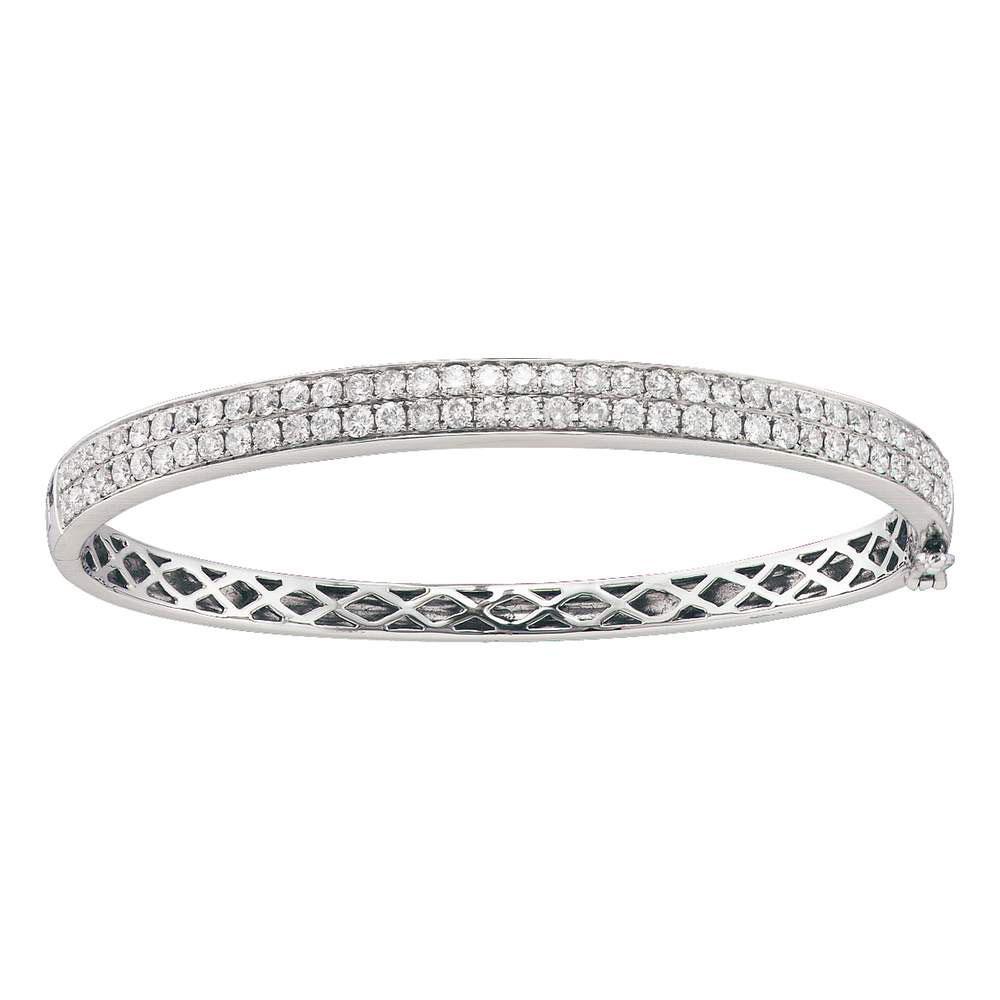 14kt White Gold Womens Round Diamond Classic Double Row Bangle Bracelet 2 Cttw