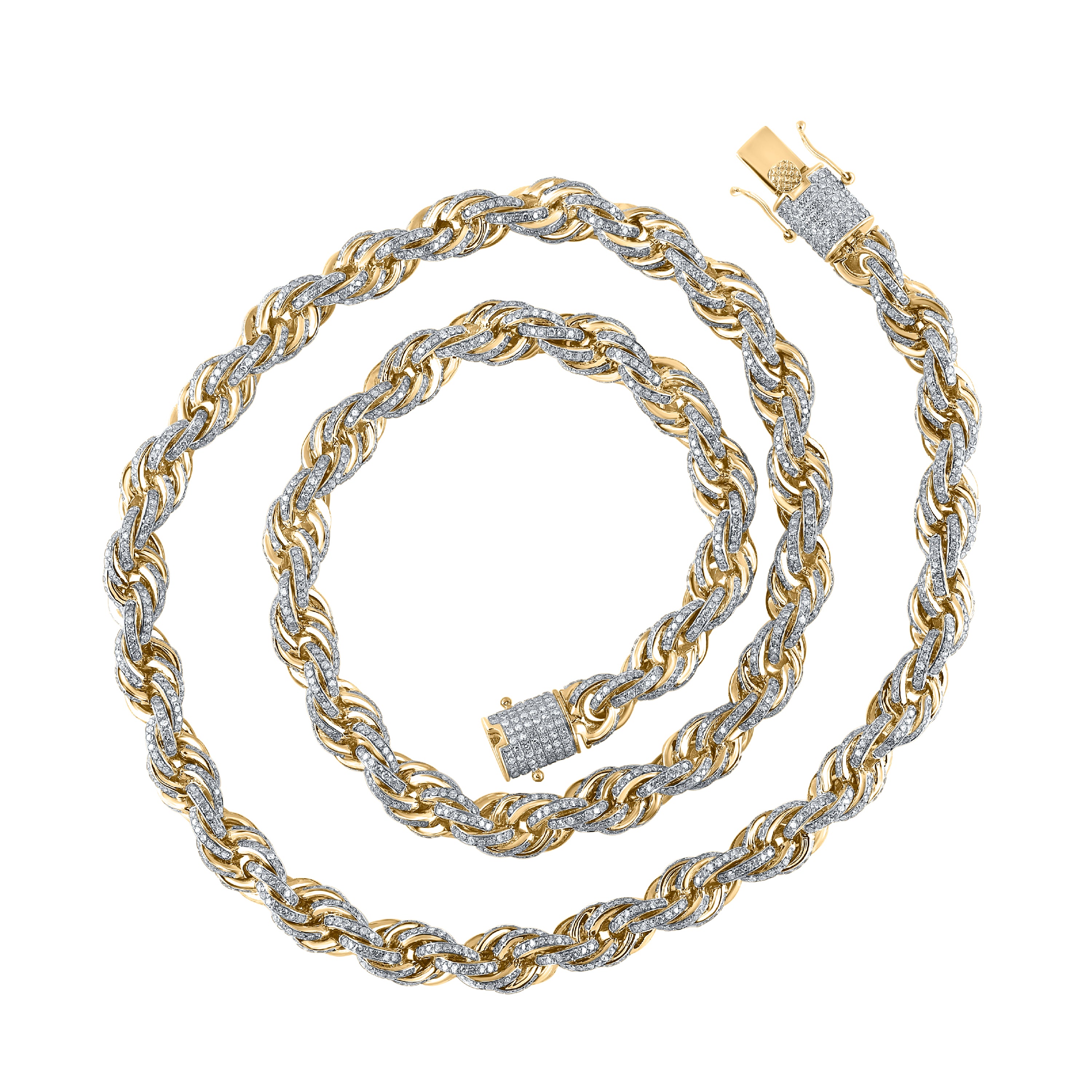 10kt Yellow Gold Mens Round Diamond 20-inch Rope Chain Necklace 16-1/5 Cttw