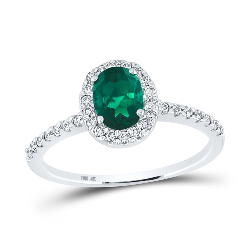 10kt White Gold Womens Oval Lab-Created Emerald Solitaire Ring 1 Cttw