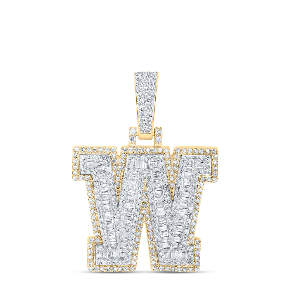 10kt Yellow Gold Mens Baguette Diamond W Initial Letter Charm Pendant 1 Cttw
