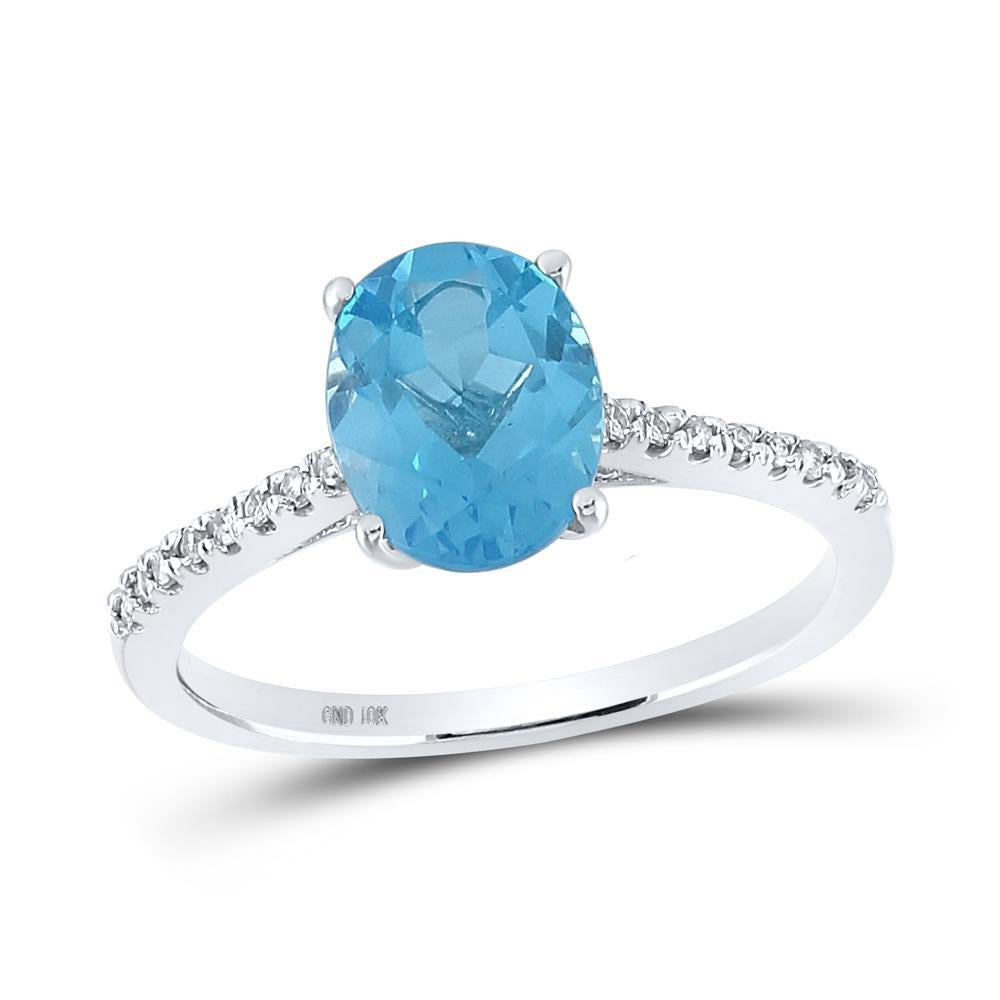 10kt White Gold Womens Oval Lab-Created Blue Topaz Solitaire Ring 2-1/3 Cttw