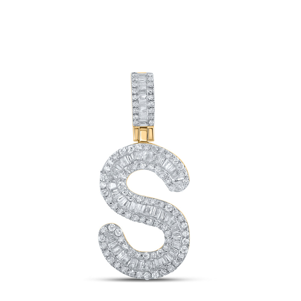 10kt Yellow Gold Mens Baguette Diamond S Initial Letter Pendant 1/2 Cttw