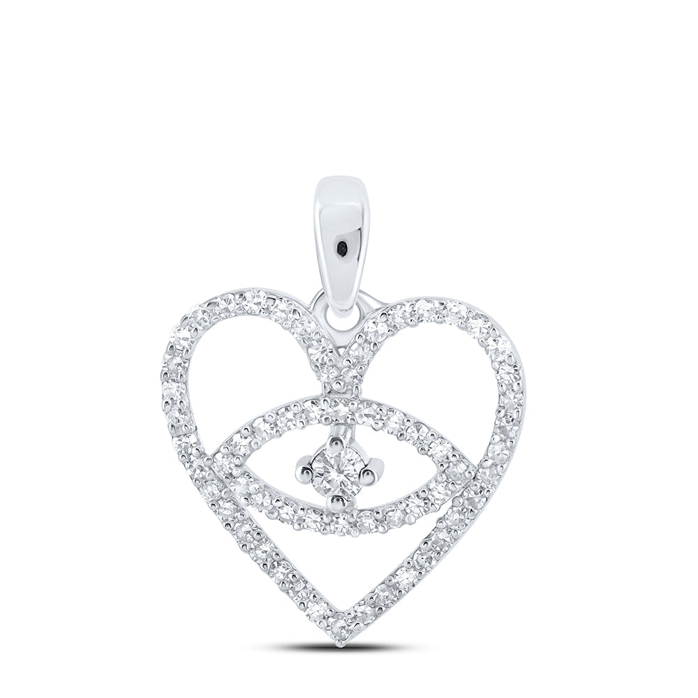 10kt White Gold Womens Round Diamond Eye Heart Pendant 1/3 Cttw