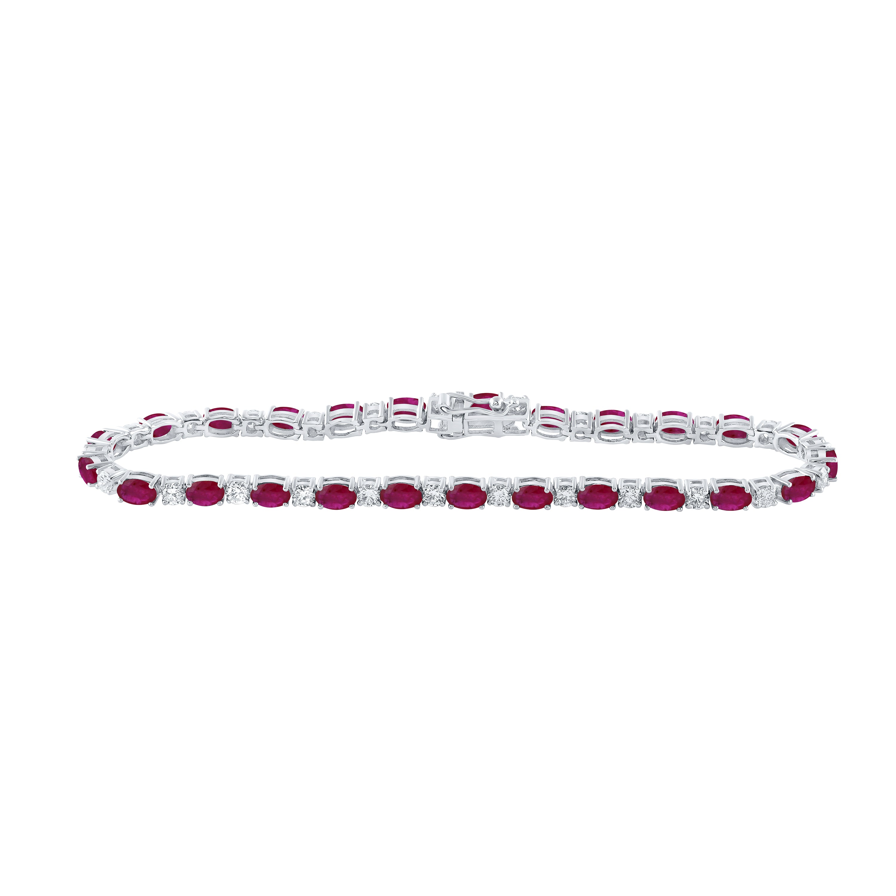 10kt White Gold Womens Oval Ruby Diamond Fashion Bracelet 9 Cttw