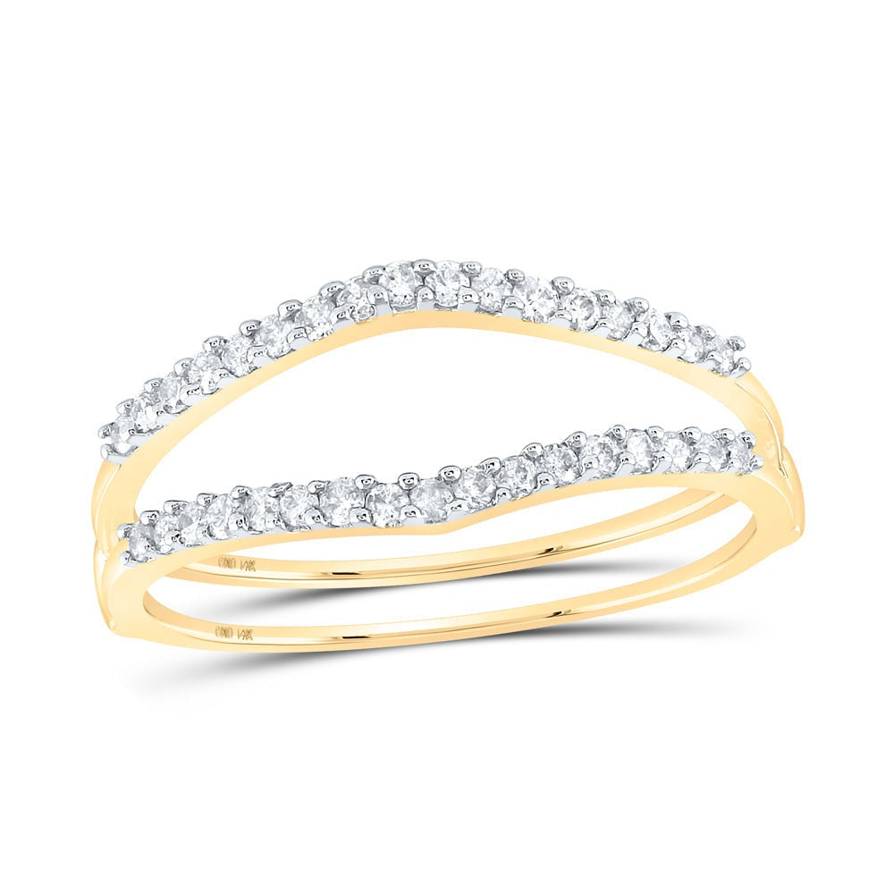 14kt Yellow Gold Womens Round Diamond Ring Guard Wrap Enhancer Wedding Band 1/4 Cttw
