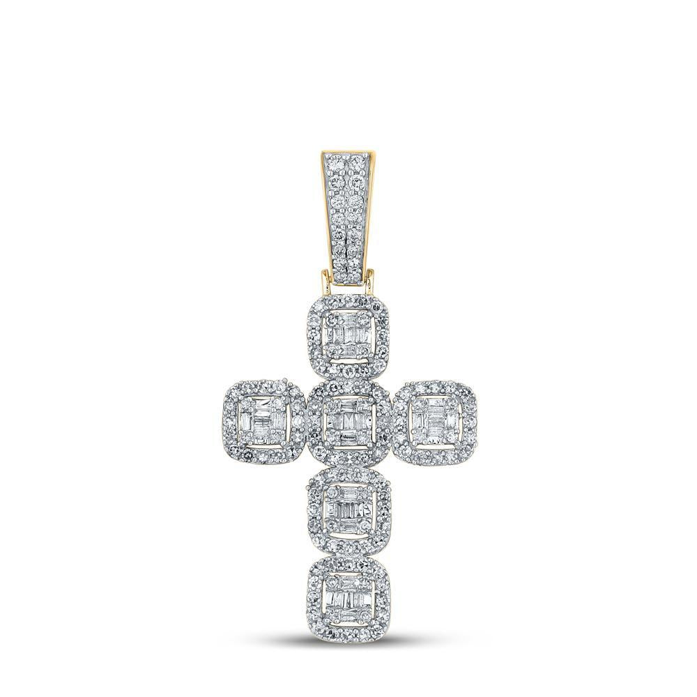 10kt Yellow Gold Mens Baguette Diamond Cross Charm Pendant 1-1/3 Cttw