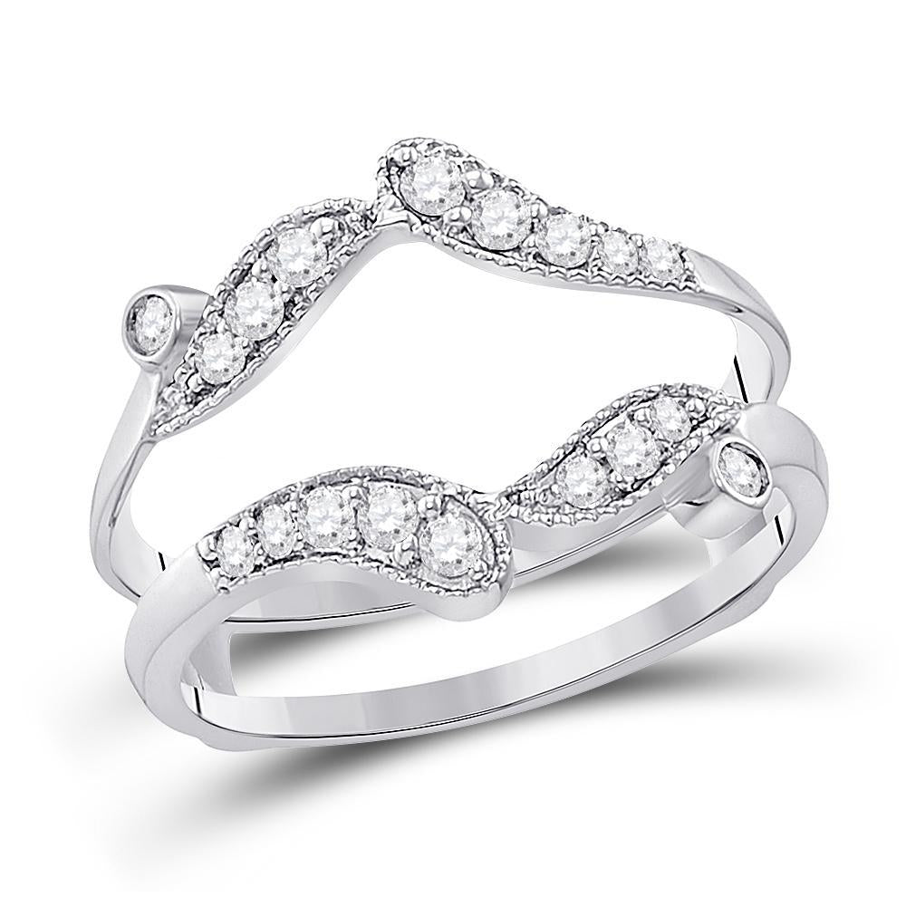 14kt White Gold Womens Round Diamond Bypass Wrap Ring Guard Enhancer 1/3 Cttw