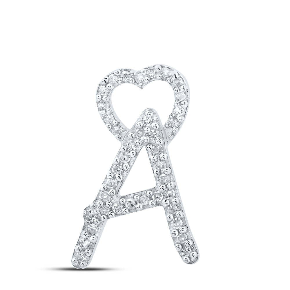 10kt White Gold Womens Round Diamond A Heart Letter Pendant 1/8 Cttw