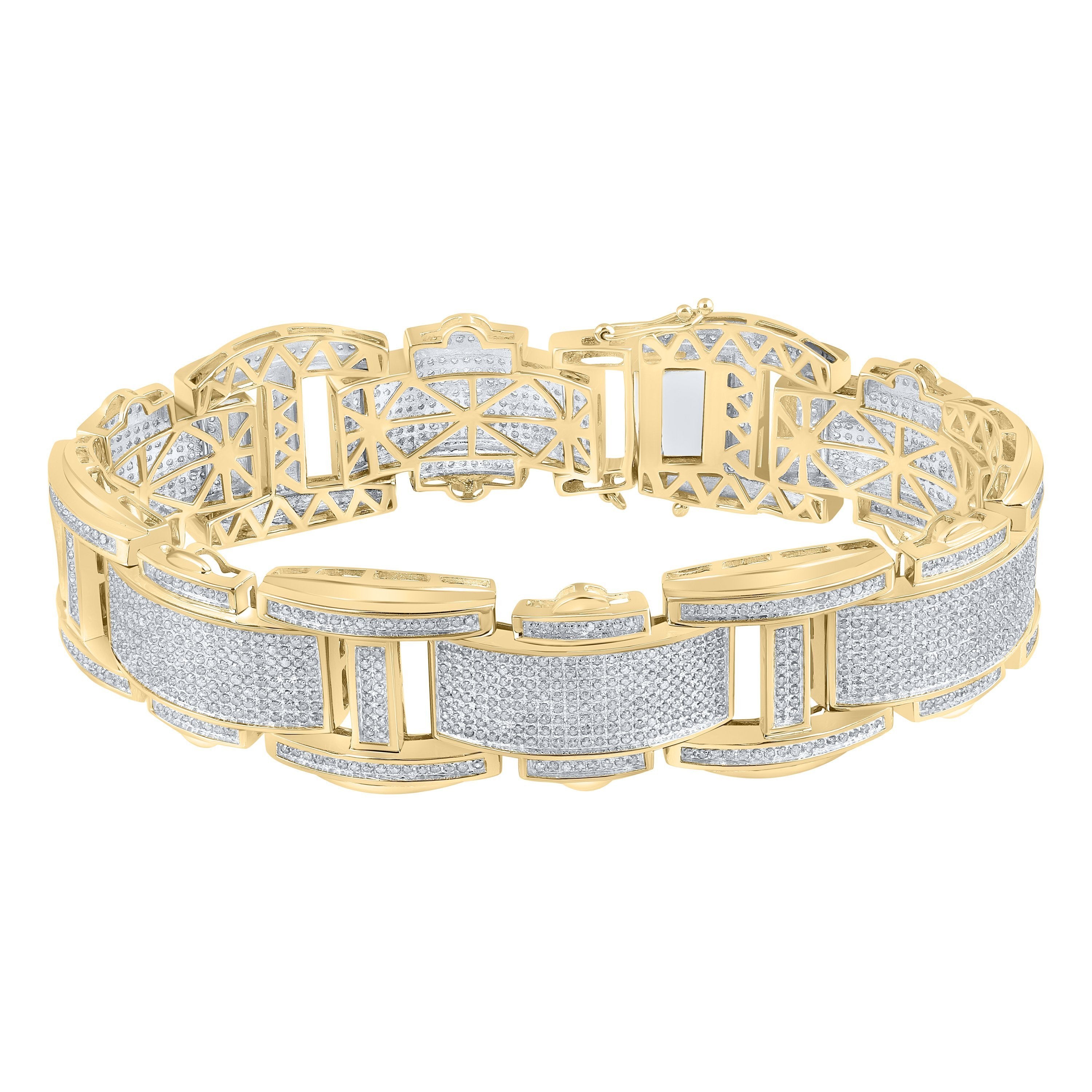 10kt Yellow Gold Mens Round Diamond Link Bracelet 4-1/2 Cttw