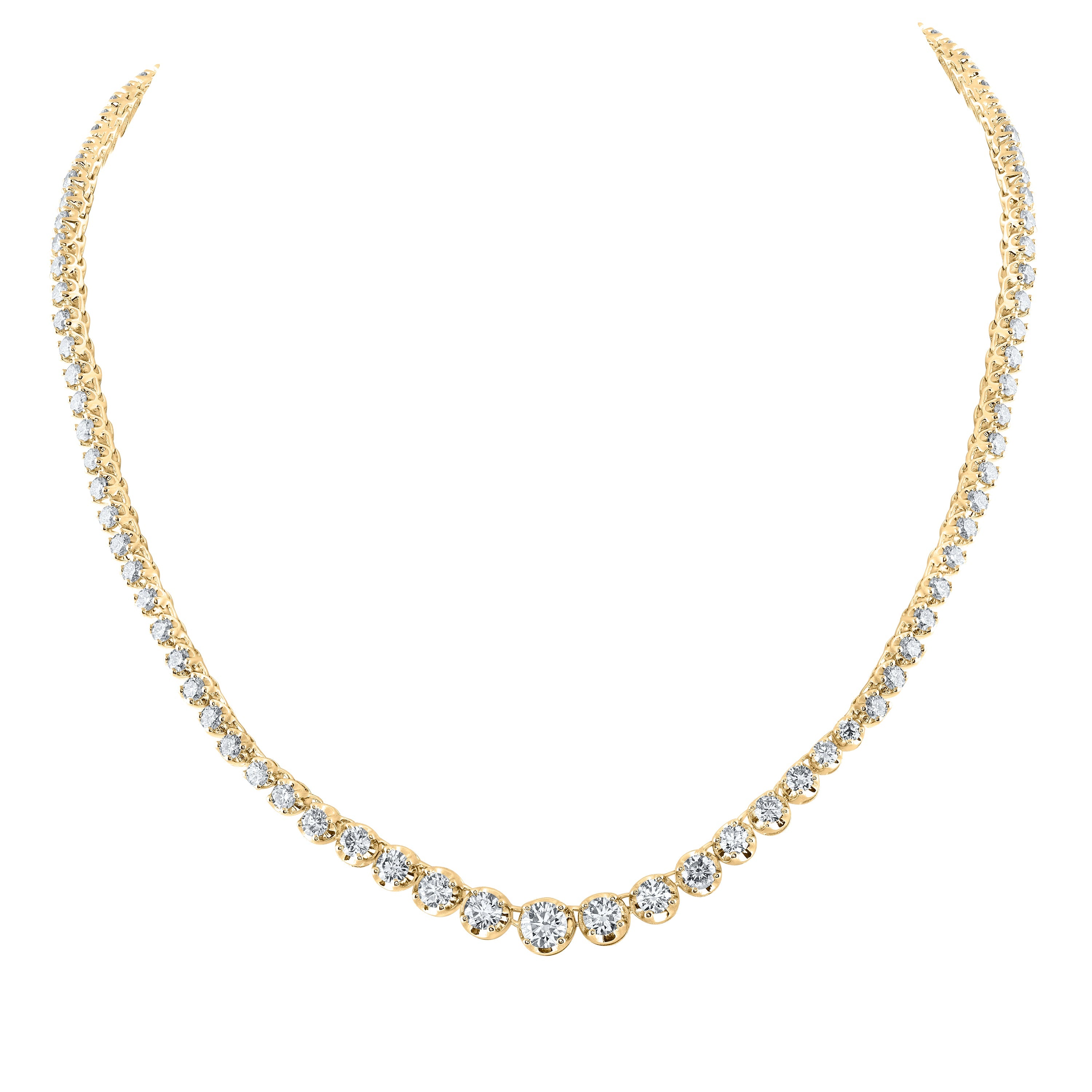 14kt Yellow Gold Womens Round Diamond Graduated Tennis Necklace 7-7/8 Cttw