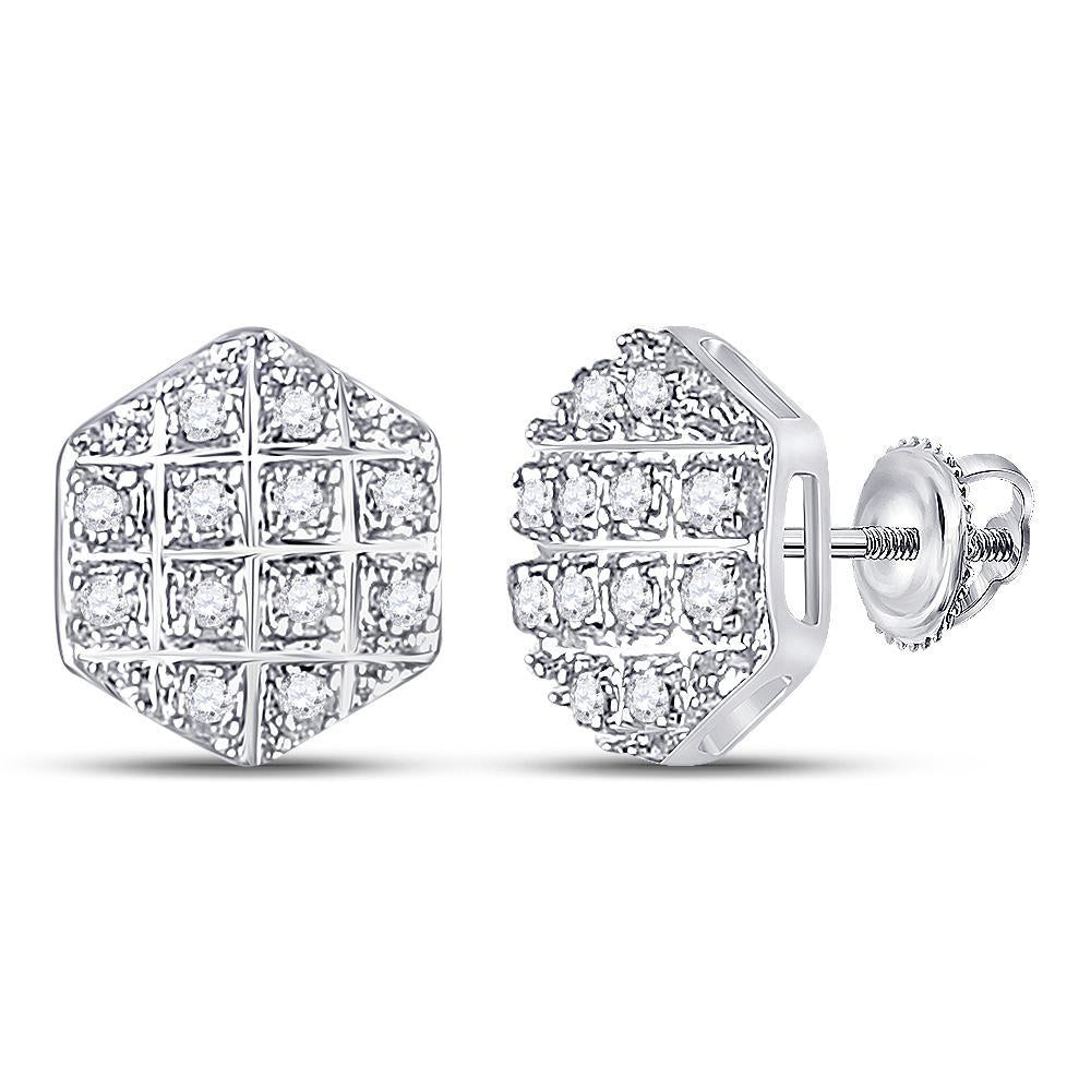 10kt Yellow Gold Mens Round Diamond Hexagon Earrings 1/10 Cttw