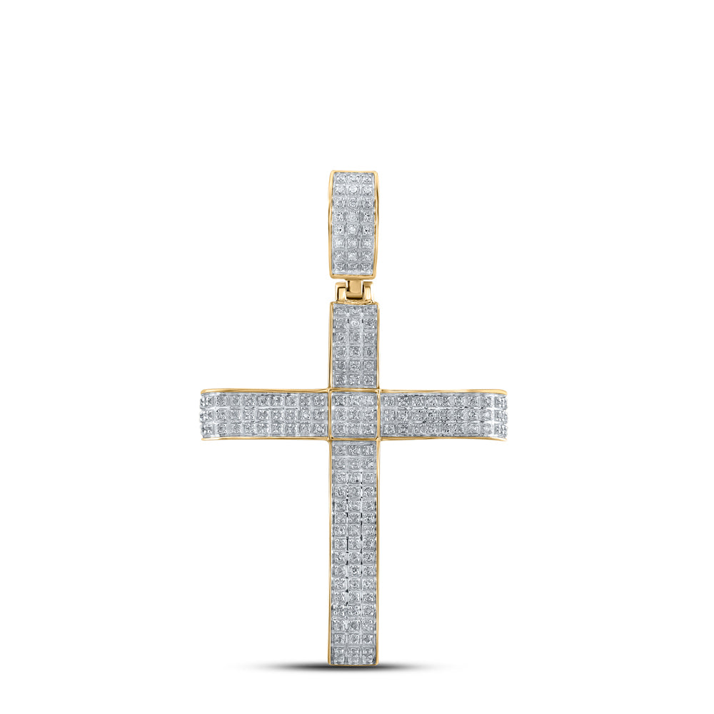 10kt Yellow Gold Mens Round Diamond Cross Charm Pendant 1/2 Cttw